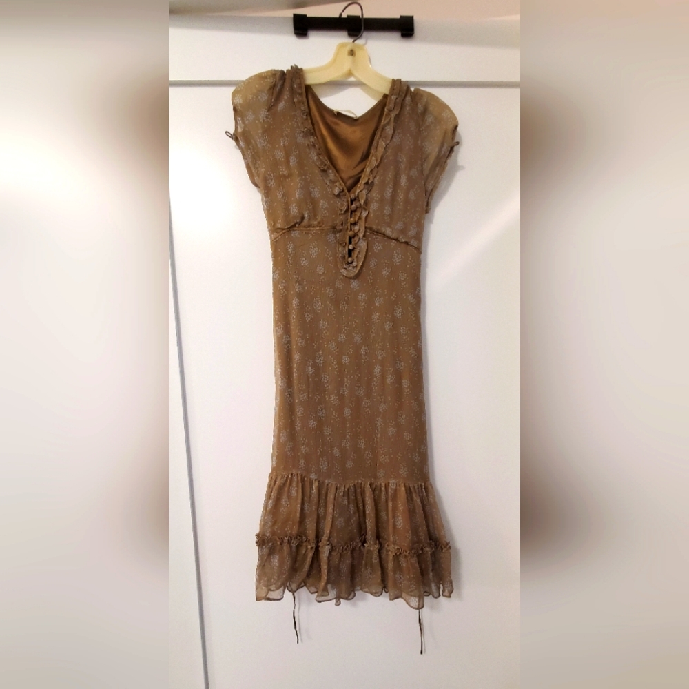 Votre Nom Brown Ruffled Tiered Midi Dress
